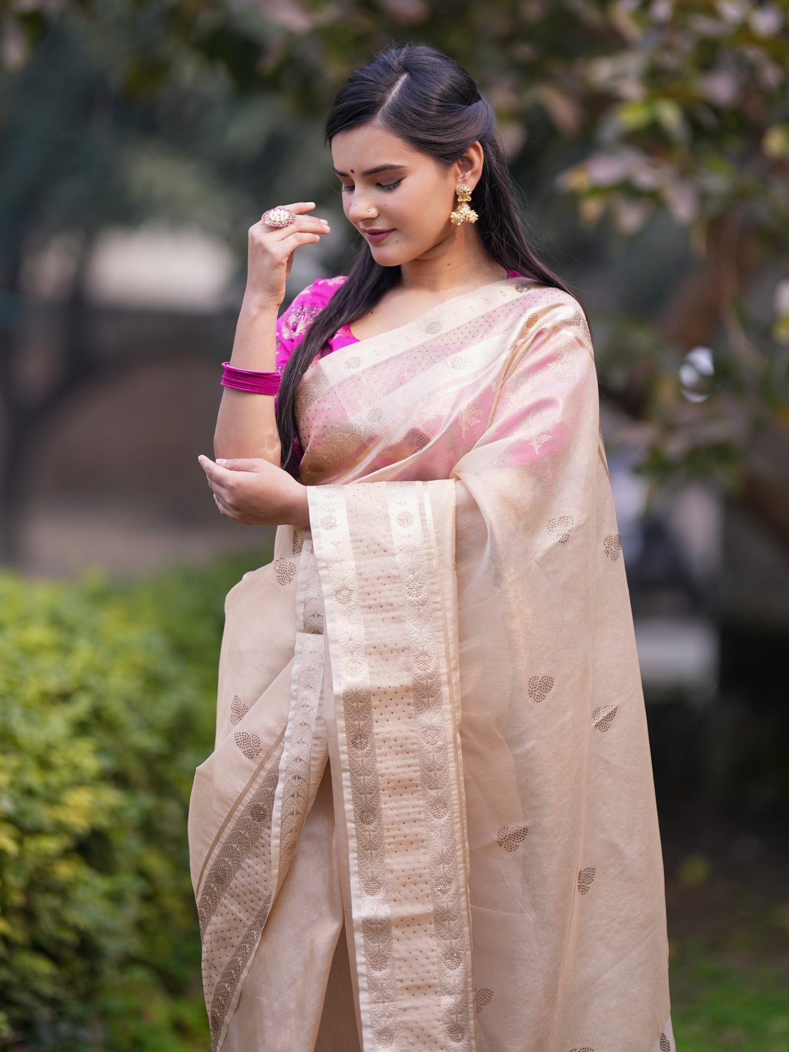 Banarasi Tissue Saree With Zari Border - Gold