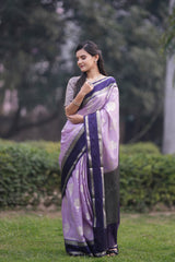 Banarasi Semi Silk Saree With Floral Zari Weaving & Contrast Border -Lavender