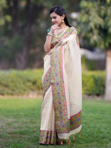 Banarasi Tissue Saree With Contrast Border-Golden