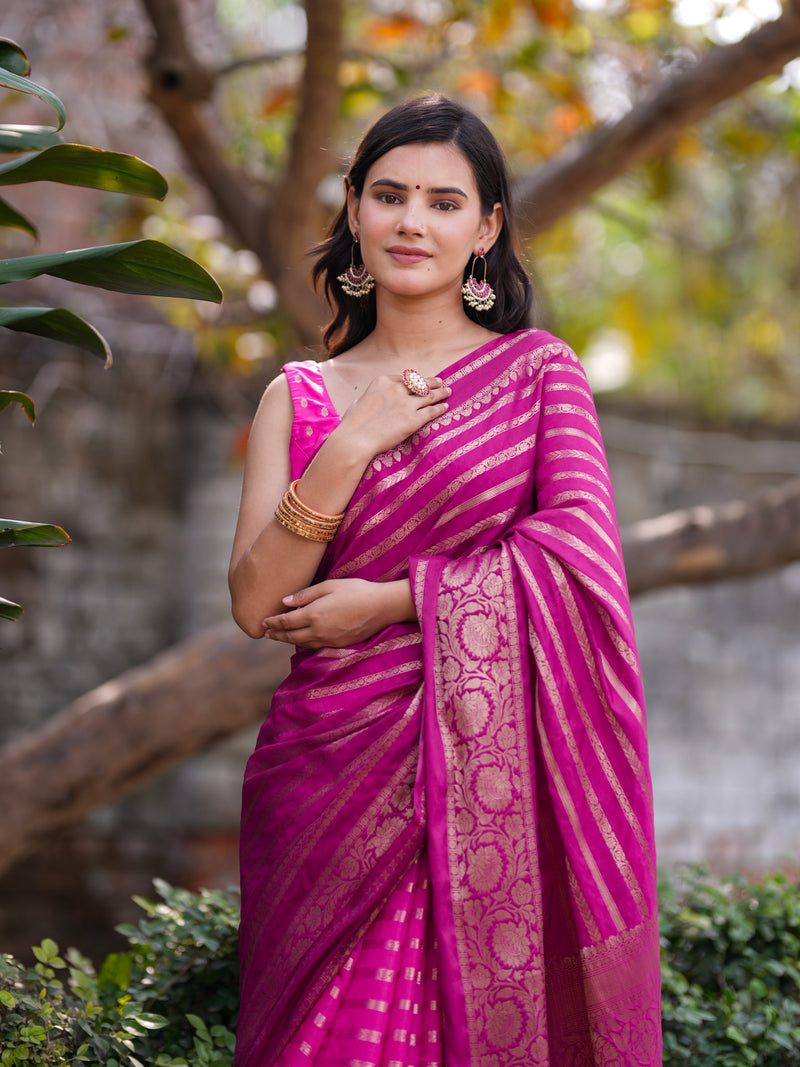 Banarasi Cotton Silk Saree With Zari Weaving & Border - Pink
