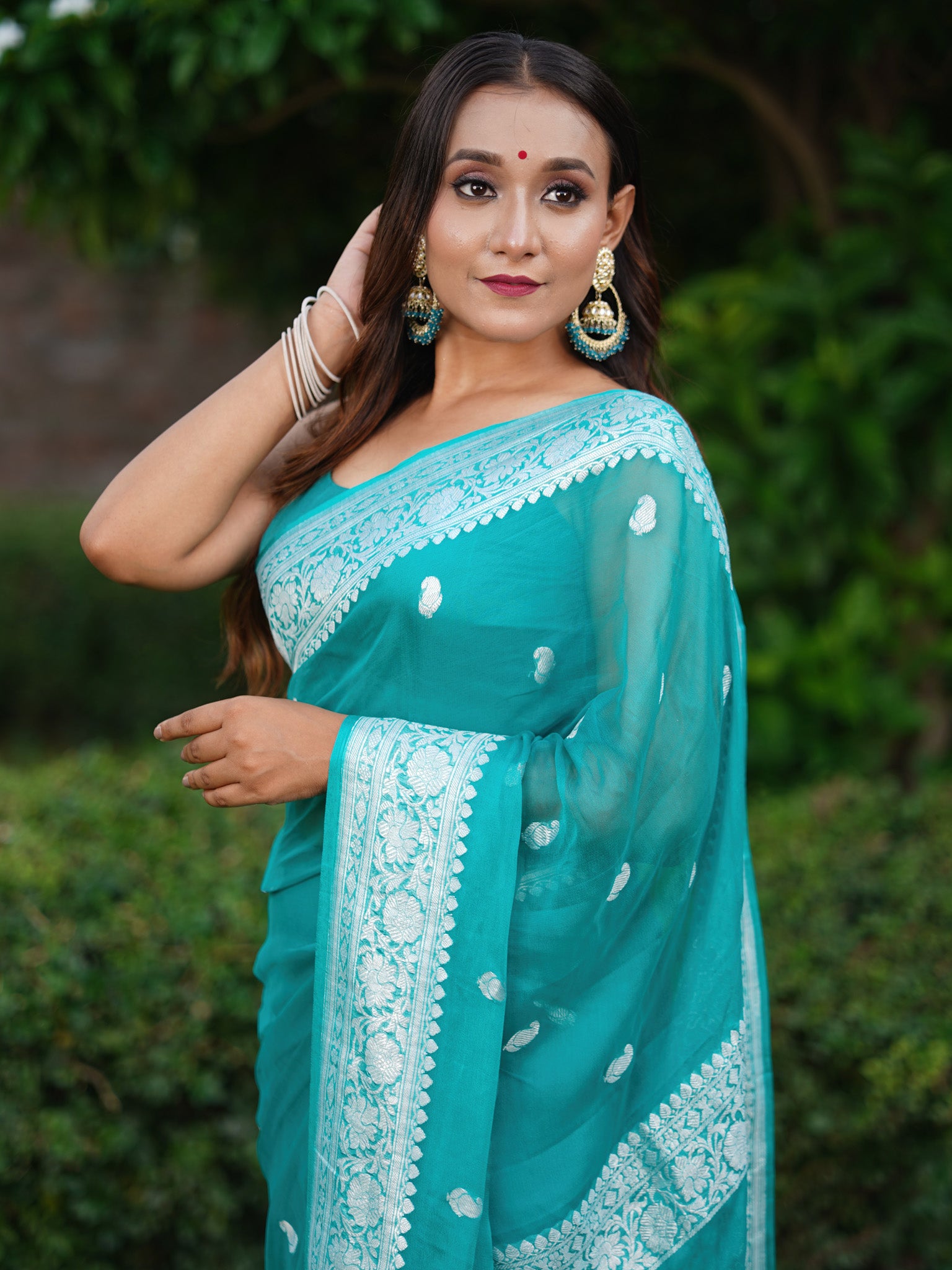 Banaras Pure Georgette Saree With Resham Weaving- Sky Blue