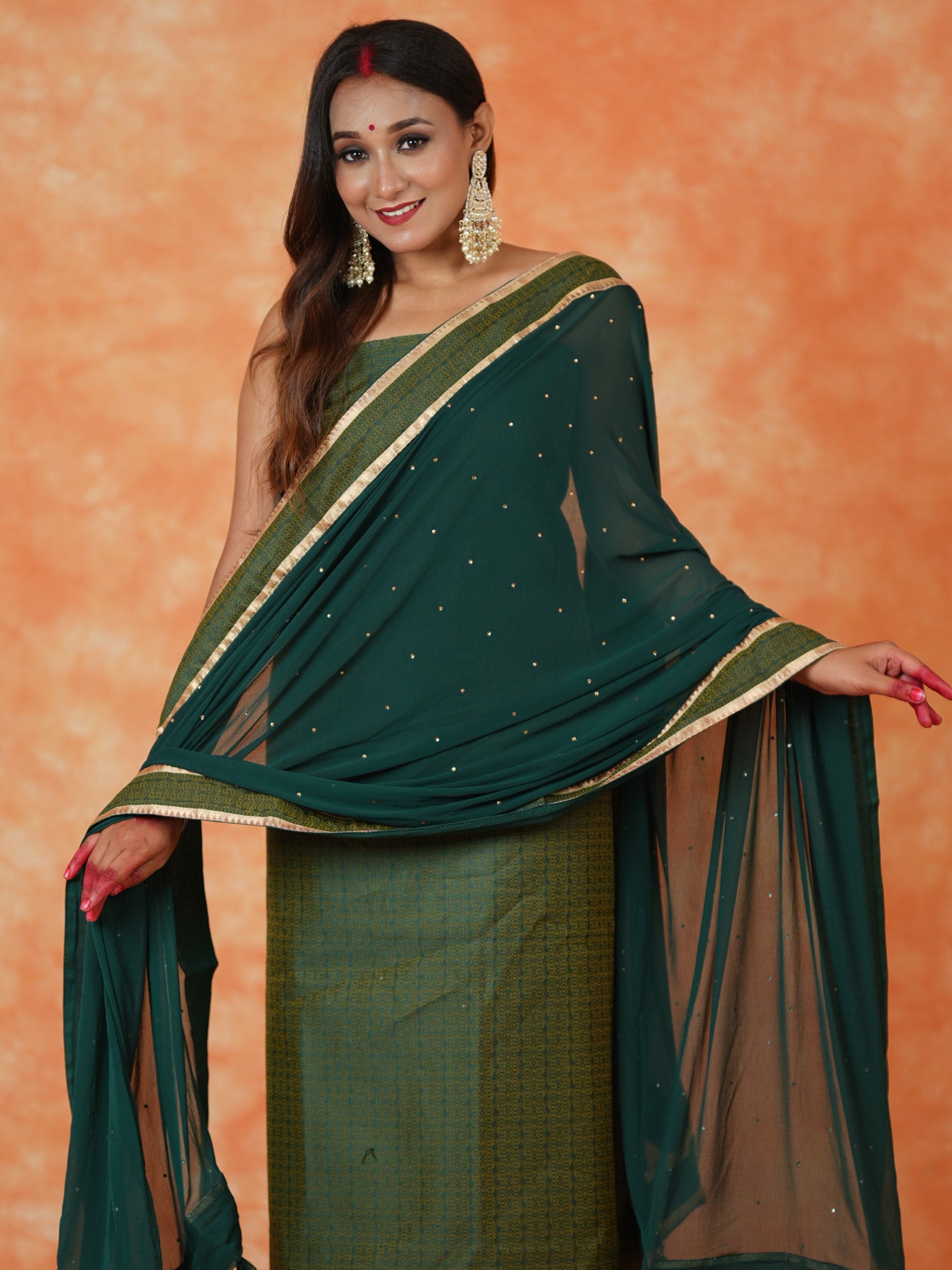 Banarasi Cotton Silk Resham Weaving Salwar Kameez Material With Dupatta-Green