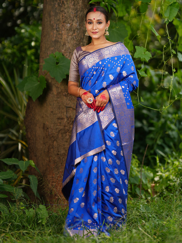 Banarasi Semi Silk Saree With Zari Weaving & Border - Blue