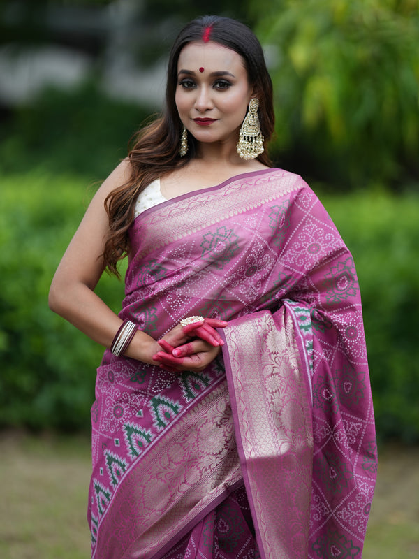 Banarasi Bandhani Organza Saree With Border - Pink