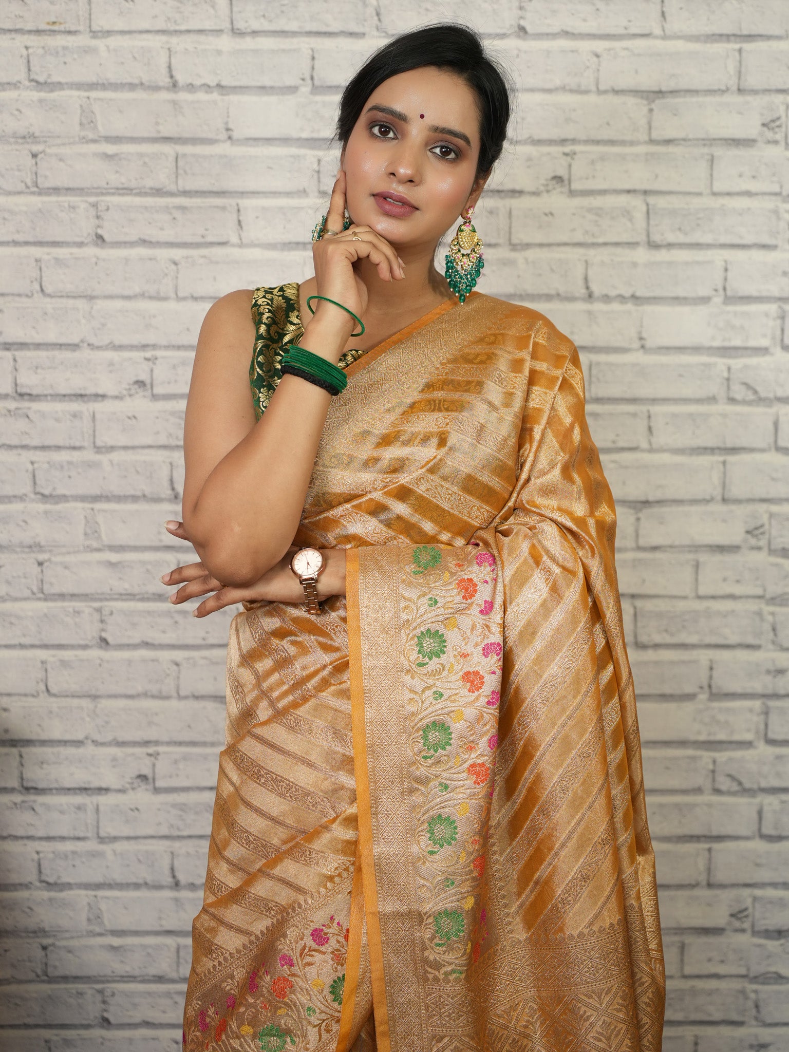 Banarasi Tissue Saree With Zari Border-Yellow