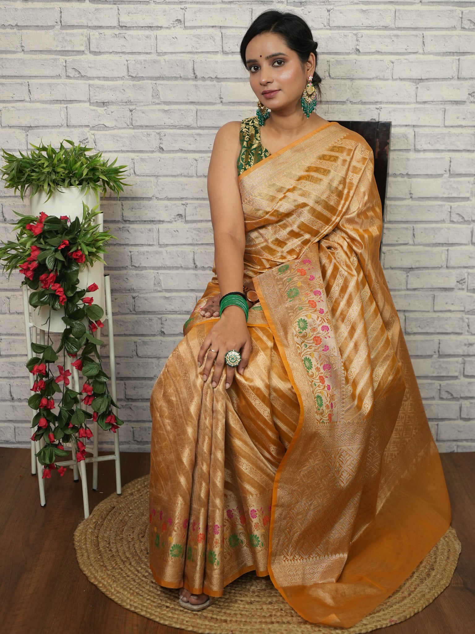 Banarasi Tissue Saree With Zari Border-Yellow