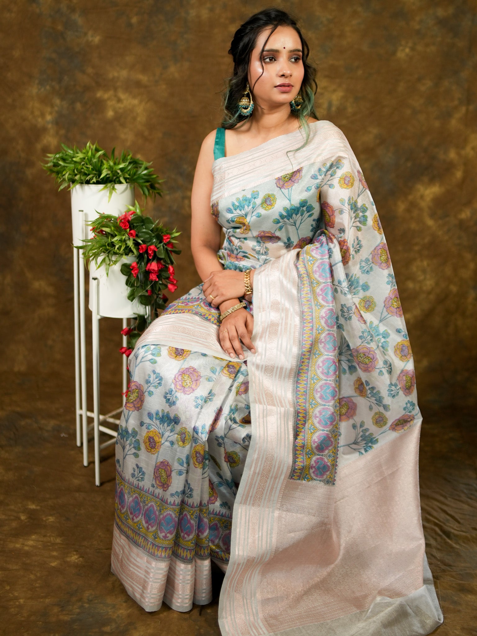 Banarasi Soft Tissue Saree With Zari Weaving & Skirt Border- Grey