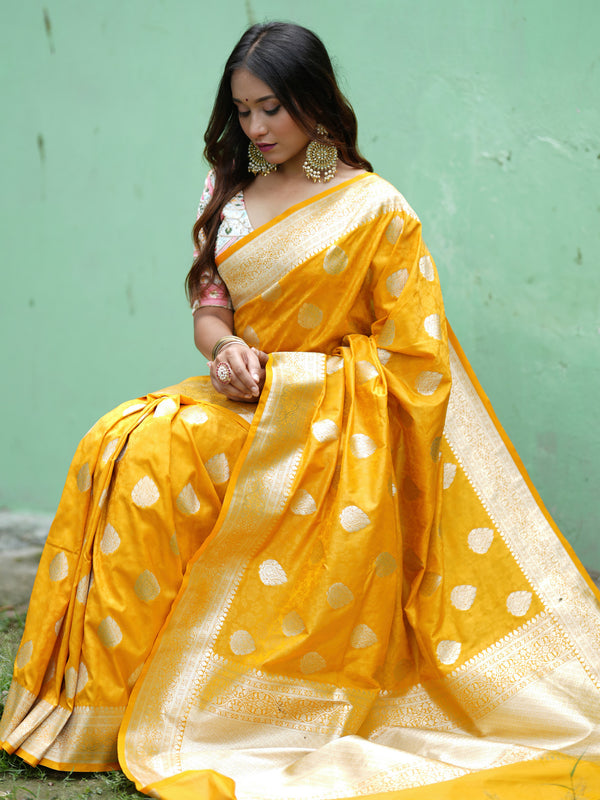 Banarasi Art Katan Silk Saree With Zari Buta Weaving & Tanchoi Weaving- Yellow