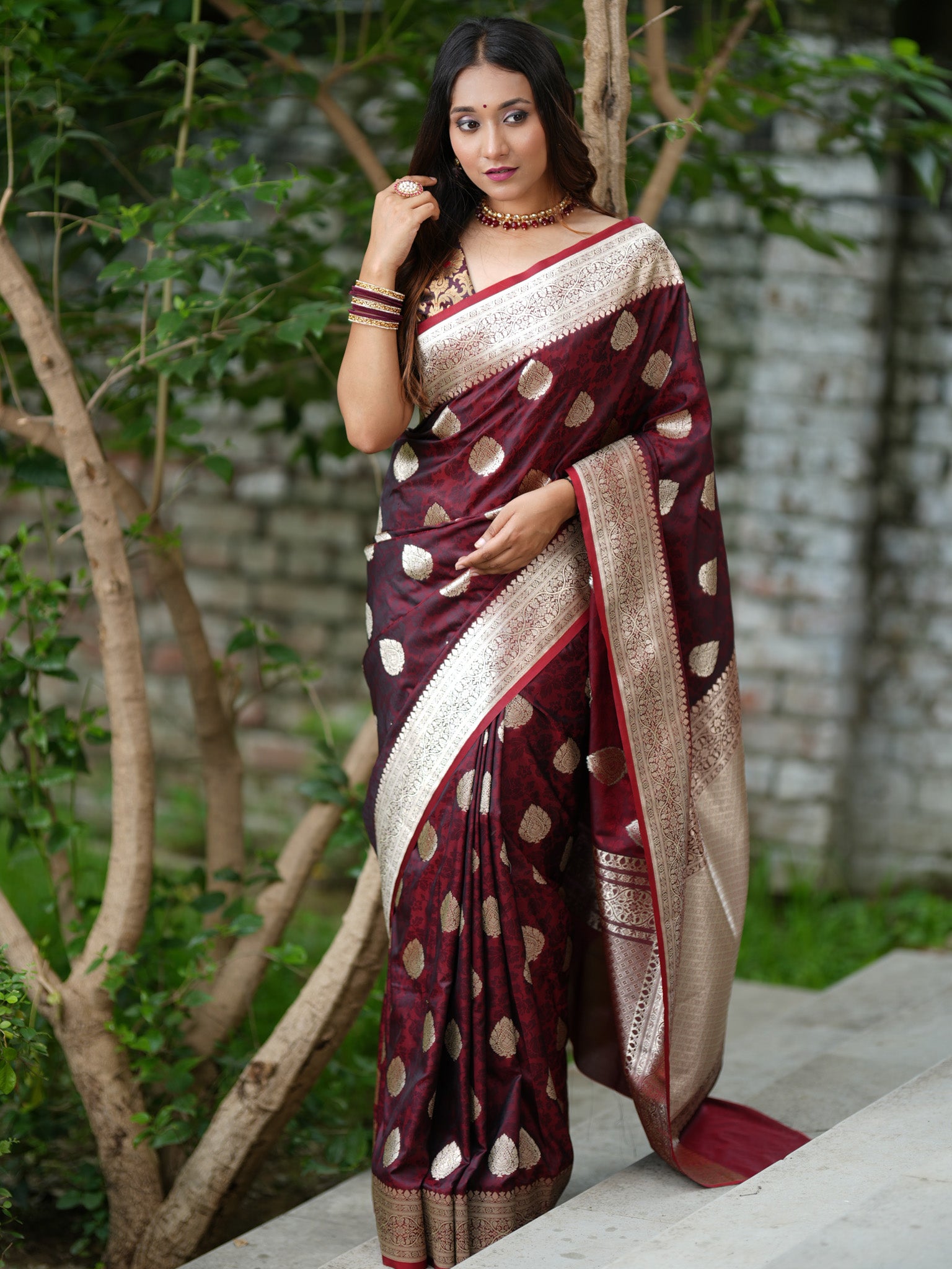 Banarasi Art Katan Silk Saree With Zari Buta Weaving & Tanchoi Weaving- Wine