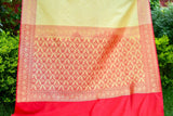 Banarasi Art Silk Saree With Contrast border-Beige & Red