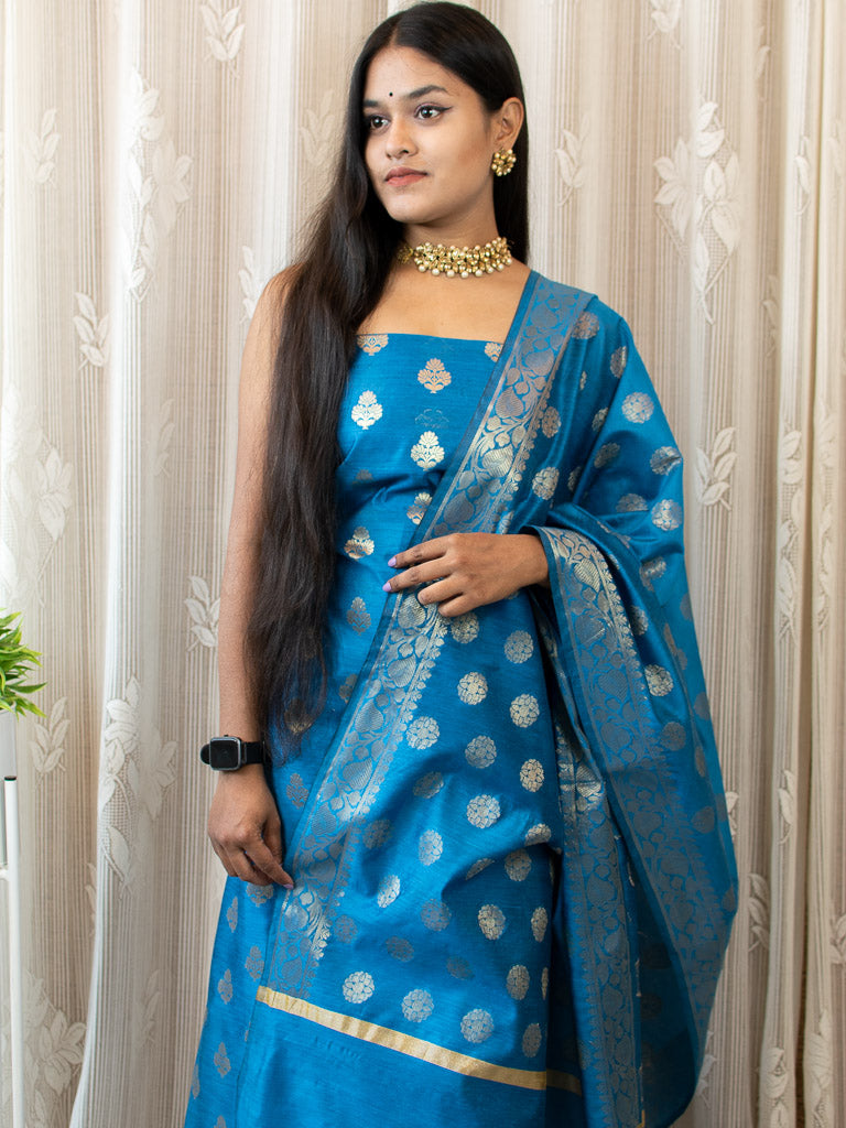 Banarasi Cotton Silk Salwar Kameez With Buti Dupatta-Blue