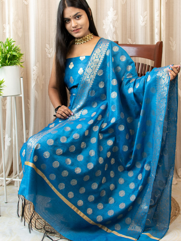 Banarasi Cotton Silk Salwar Kameez With Buti Dupatta-Blue