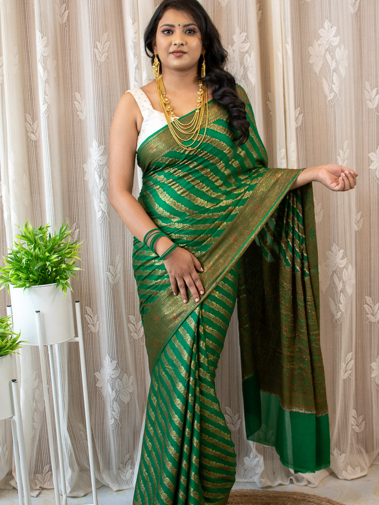 Banarasi Pure Georgette Saree With Aada Antique Zari Weaving-Green