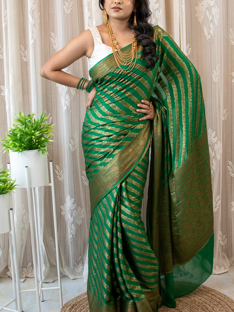 Banarasi Pure Georgette Saree With Aada Antique Zari Weaving-Green