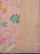 Banarasi Cotton Silk Meena & Zari Multi Coloured Floral Weaving Saree-Pink