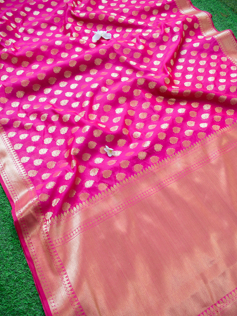 Banarasi Semi Silk Saree With Zari Buti Weaving-Hot Pink