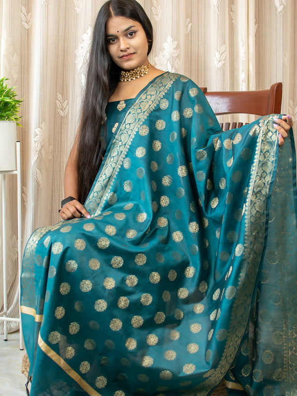 Banarasi Cotton Silk Salwar Kameez With Buti Dupatta-Teal Blue