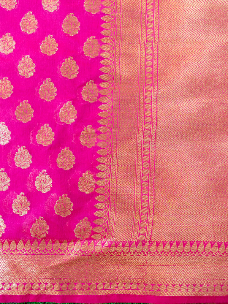 Banarasi Semi Silk Saree With Zari Buti Weaving-Hot Pink