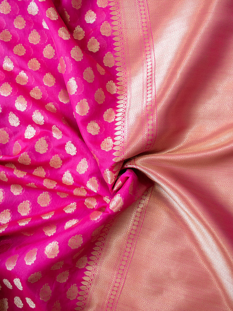 Banarasi Semi Silk Saree With Zari Buti Weaving-Hot Pink