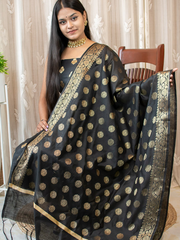 Banarasi Cotton Silk Salwar Kameez With Buti Dupatta-Black