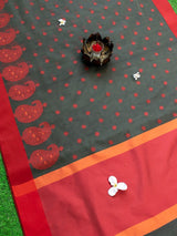 Banarasi Soft Cotton With Contrast Resham Paisley Buti Weaving Saree-Black