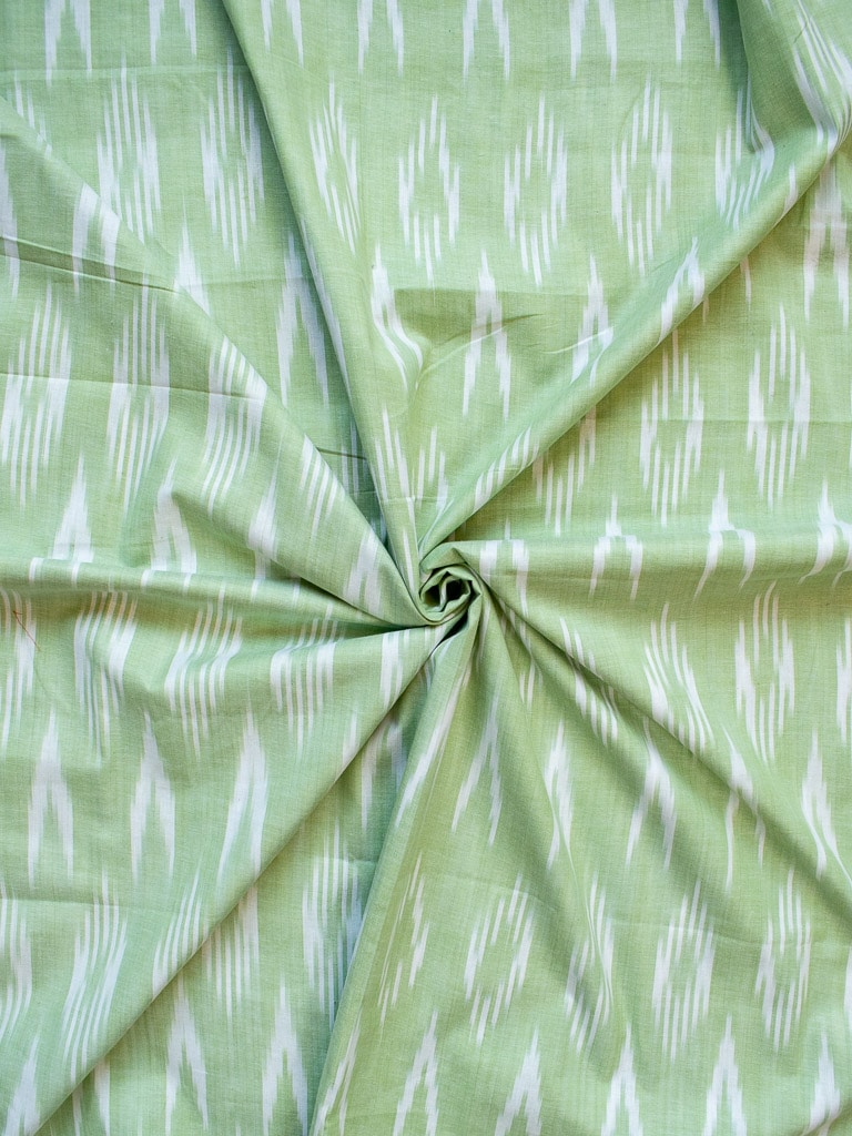 Ikat Cotton Resham Weaving Fabric-Green
