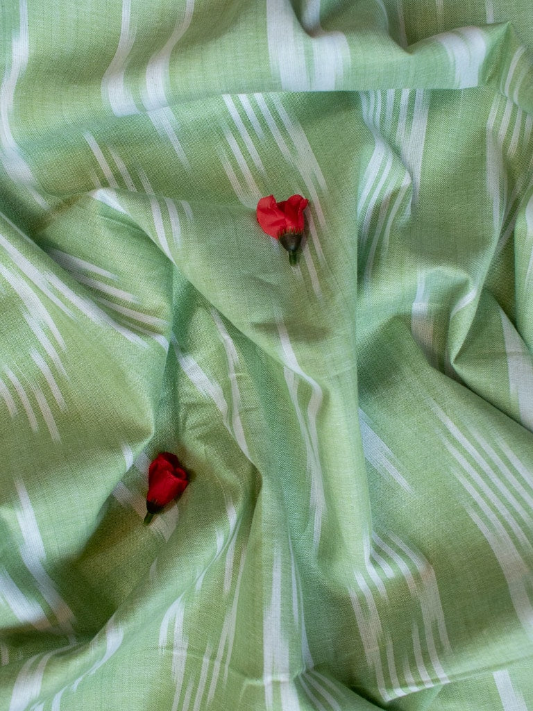 Ikat Cotton Resham Weaving Fabric-Green