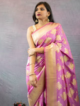 Banarasi Art Silk Saree With Floral Buti Weaving-Lavender