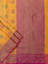 Banarasi Cotton Silk Resham Floral Meena Buta Weaving Saree & Contrast Border-Orange