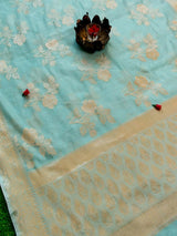 Banarasi Cotton Silk Resham Floral Weaving Saree-Sky Blue