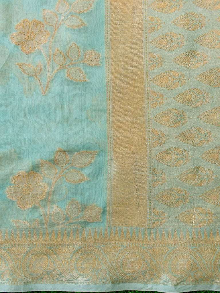 Banarasi Cotton Silk Resham Floral Weaving Saree-Sky Blue