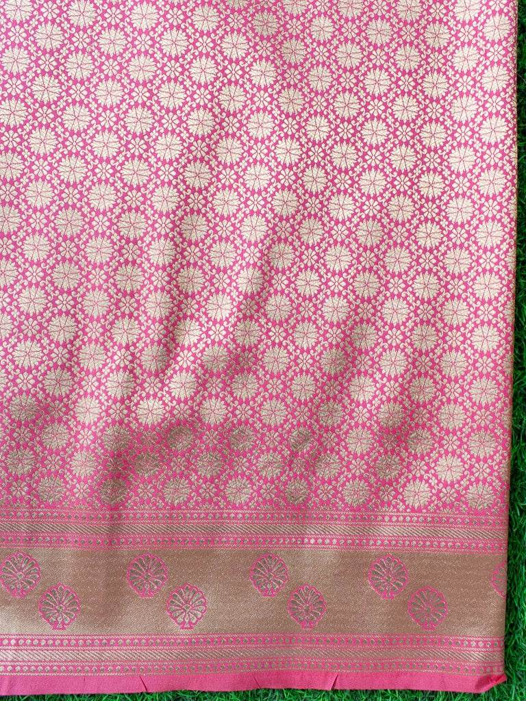 Banarasi Art Katan Silk Saree With Meena Floral Jaal Weaving-Light Pink