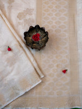 Banarasi Cotton Silk Resham Floral Weaving Saree-White
