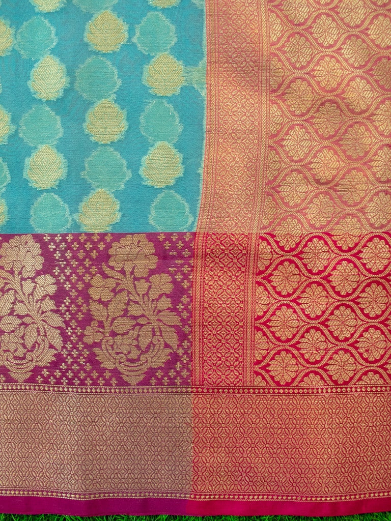 Banarasi Organza Mix Saree With Contrast Border-Blue
