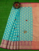 Banarasi Organza Mix Saree With Contrast Border-Blue