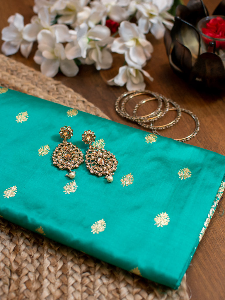 Banarasi Pure Katan Silk Saree With Zari Buti Weaving & Border-Aqua Blue