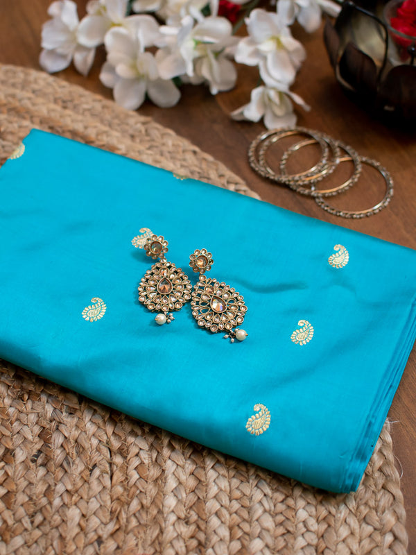 Banarasi Pure Katan Silk Saree With Zari Buti Weaving & Border-Blue