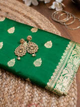 Banarasi Pure Katan Silk Saree With Zari Buti Weaving & Border-Green