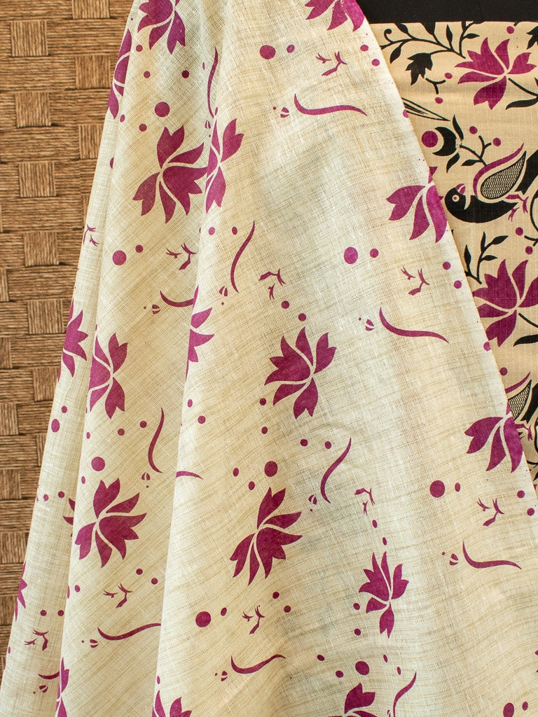 Banarasi Soft Cotton Printed Bhagalpuri Salwar Kameez-Off White & Pink