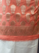 Banarasi Semi Georgette Salwar Kameez Fabric With Zari Dupatta-Peach