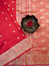 Banarasi Pure Katan Silk Saree With Paisley Buti Weaving & Border-Red