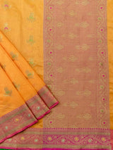 Banarasi Cotton Silk Resham & Meena Floral Weaving Saree & Contrast Border-Orange