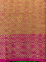 Banarasi Cotton Silk Resham & Meena Floral Weaving Saree & Contrast Border-Orange