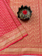 Banarasi Pure Georgette Saree With  Antique Zari Buti Weaving-Red