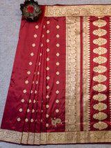 Banarasi Pure Katan Silk Saree With Zari Buti Weaving & Border-Deep Maroon