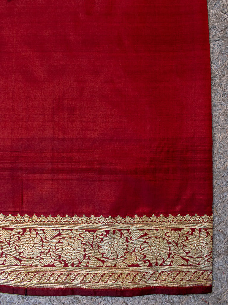 Banarasi Pure Katan Silk Saree With Zari Buti Weaving & Border-Deep Maroon
