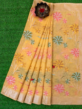 Banarasi Cotton Silk Resham & Zari Multi Coloured Floral Weaving Saree-Yellow