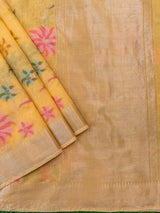 Banarasi Cotton Silk Resham & Zari Multi Coloured Floral Weaving Saree-Yellow