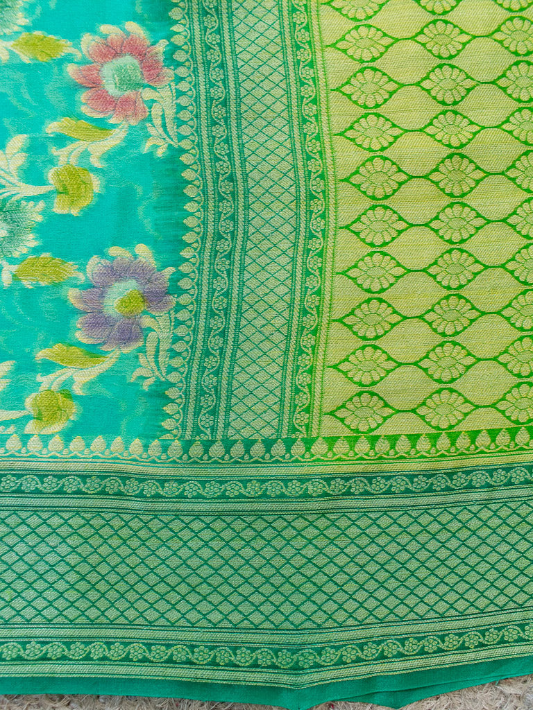 Banarasi Pure Khaddi Handpainted Jaal Georgette Saree-Sea Green