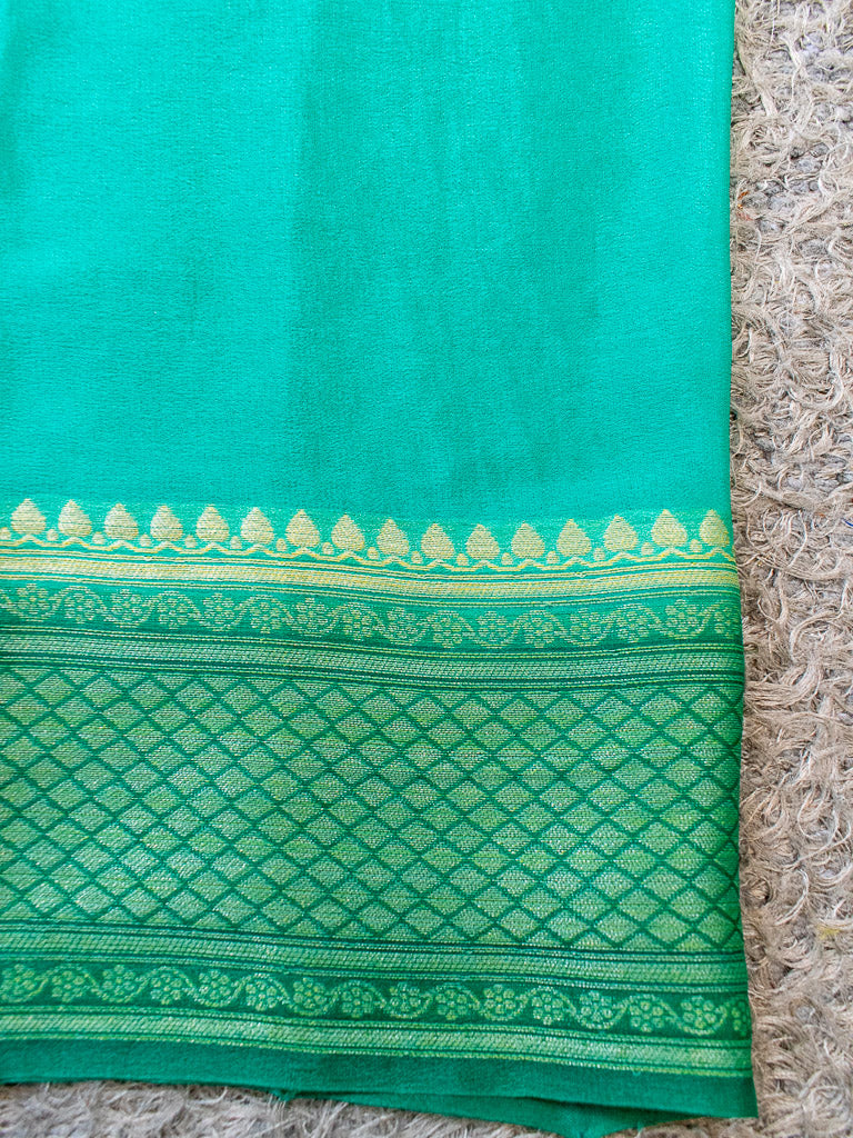 Banarasi Pure Khaddi Handpainted Jaal Georgette Saree-Sea Green